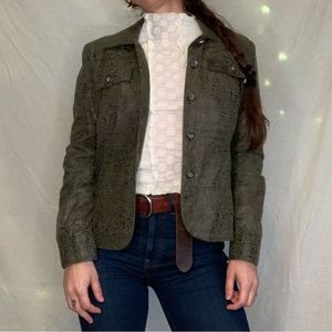 Erin London structured jacket. Textile green pattern. Size small.